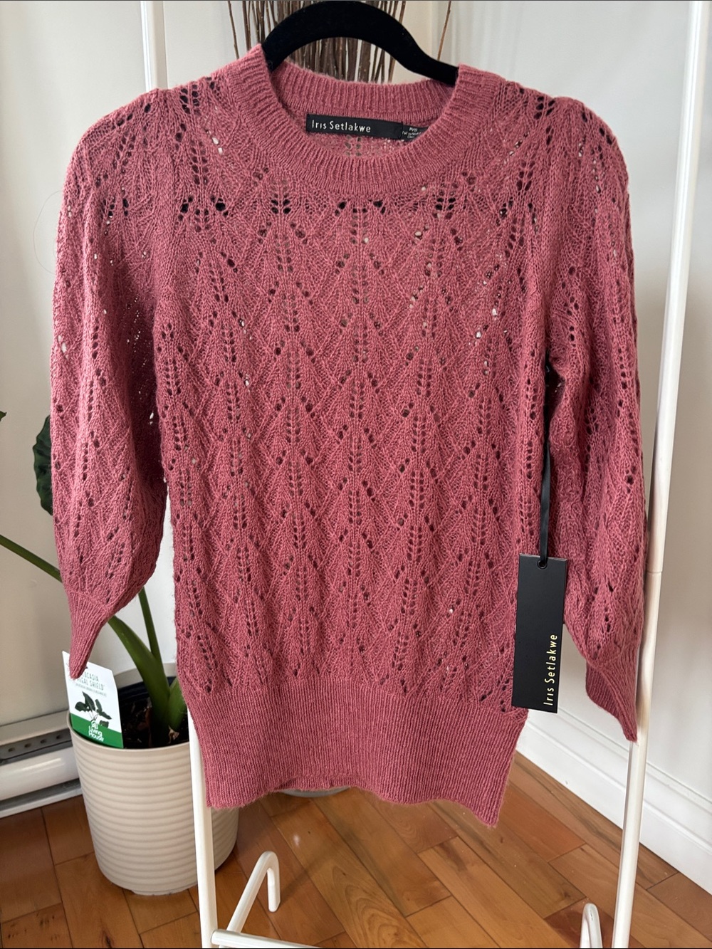 Iris Setlakwe Dusty Rose Openwork Knit Sweater